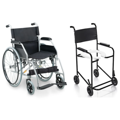 Cadeira de Rodas em Aço Carbono Dobrável D100 Dellamed + Cadeira de Banho Higiênica Simples PL 201 Prolife
