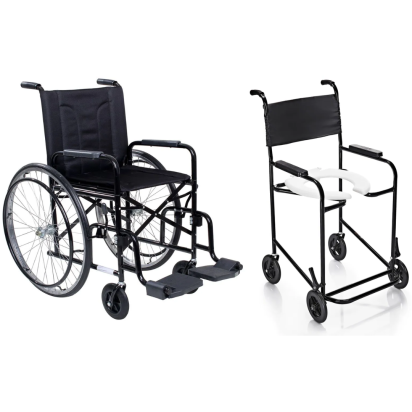 Cadeira de Rodas M2000 com Pneus Maciços 40cm (85kg) Preta - CDS + Cadeira de Banho Simples Prolife