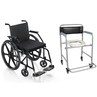 Cadeira de Rodas Prática 44cm com Pneu Maciço Prolife + Cadeira de Banho Higiênica Dobrável D30 (100kg) Dellamed