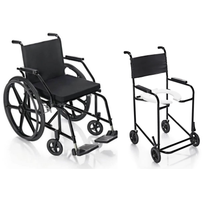 Cadeira de Rodas Pratica 44cm Pneu Maciço Prolife + Cadeira de Banho Simples - Prolife
