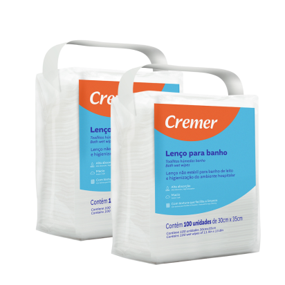Lenço Para Banho e Higienização 30cm X 35cm Kit 2und Cremer + E-book