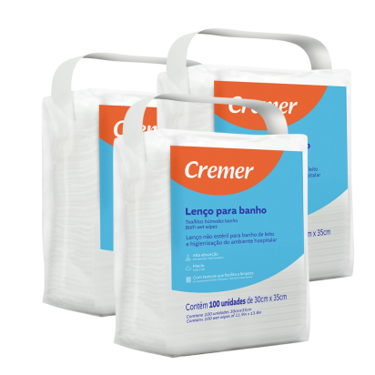 Lenço Para Banho e Higienização 30cm X 35cm Kit 3und Cremer + E-book