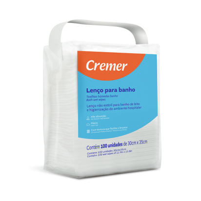 Lenço Para Banho e Higienização 30cm X 35cm com 100 Cremer + E-book