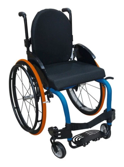 Cadeira Rodas Monobloco M3 Premium 46Cm Azul Glacial Rodas Sentinell Preta Pneu Laranja Encos Hummel Ortobras 