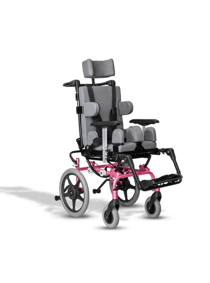 Cadeira de Rodas Postural Ortopédico T1 Rosa Pink com Estofado Rosa