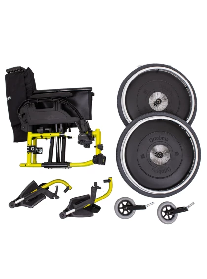 Cadeira de Rodas K3 Alumínio Pés Eleváveis 50cm Amarelo Fluor Ortobras