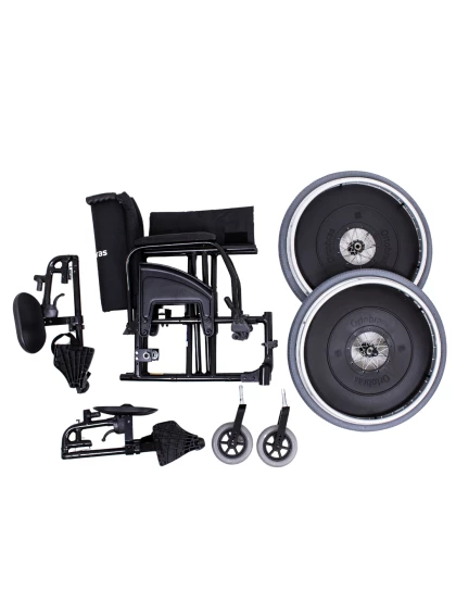 Cadeira de Rodas AVD Alumínio x Duplo Pés Eleváveis 50cm Preto Ortobras