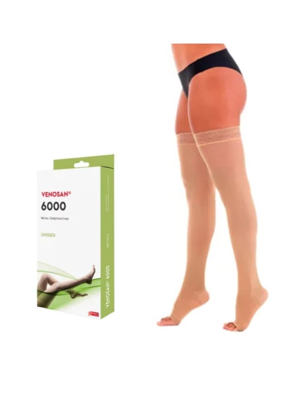 Meia Elástica Unissex P Venosan 6000 Meia-Coxa (AGH) 30-40 mmHg + E-book