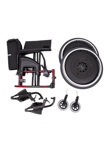 Cadeira de Rodas AVD Alumínio Pés Fixos 44cm Vermelho Perolizado