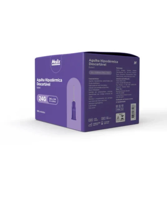 Agulha Hipodérmica Descartável Medix (20x0,55mm) 24Gx3/4 – Caixa com 100 Unidades Estéreis