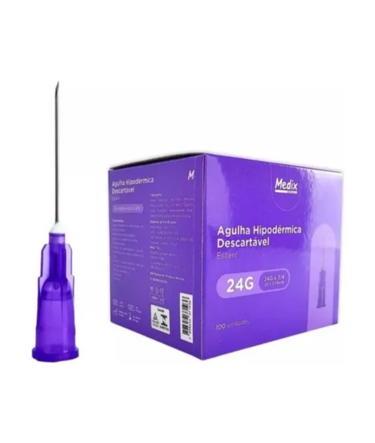 Agulha Hipodérmica Descartável Medix (20x0,55mm) 24Gx3/4 – Caixa com 100 Unidades Estéreis