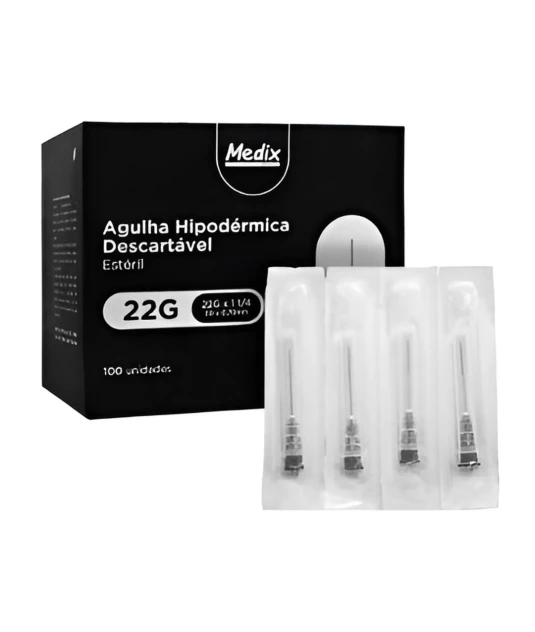 Agulha Hipodérmica Medix 22G 1 1/4" (0,70x30mm) – Caixa com 100 Unidades Estéreis