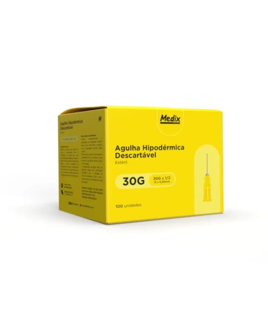 Agulha Hipodérmica Descartável Medix (13x0,30mm) 30Gx1/2 – Caixa com 100 Unidades Estéreis