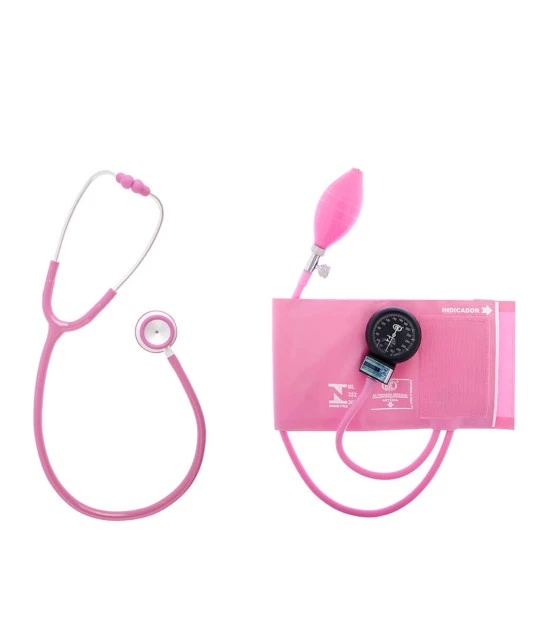 Aparelho de Pressão Bic Adulto Velcro com Estetoscópio Duo + Bolsa Rosa