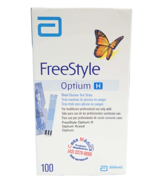 Tiras para Teste de Glicemia FreeStyle Optium H com 100 Branca Abbott 