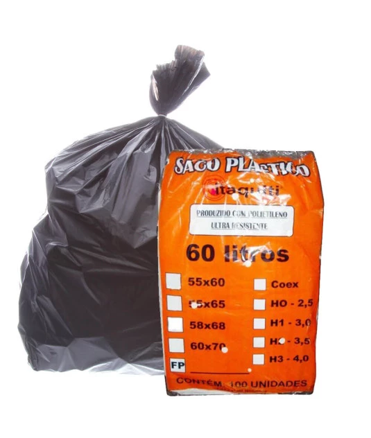Saco de Lixo Preto 60 Litros 45x55 Médio 100uni Itaquiti