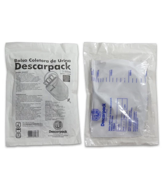 Coletor de Urina Sistema Fechado 2000ml com Válvula Anti Refluxo Descarpack