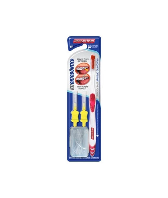 Kit Ortodôntico Rosa 1 Escova + 25 Passa fio + 2 Interdenta Dentalclean