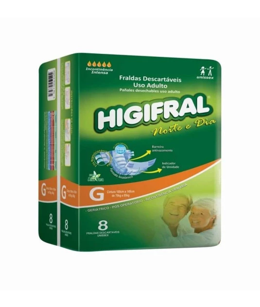 Fralda Descartável Higifral Noite e Dia G com 8 Eurofral