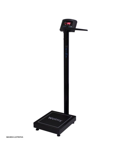 Balança Antropométrica Digital 200kg com Régua Led Preta Welmy