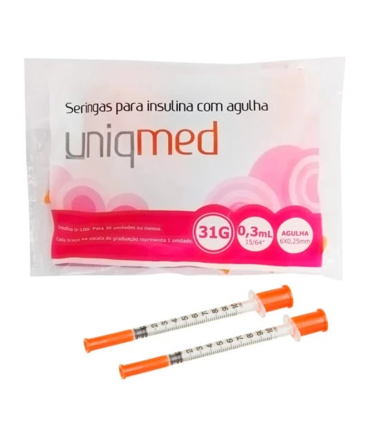 Seringa Descartável P/ Insulina Pct C/ 10uni U-100 6x0,25 Uniqmed