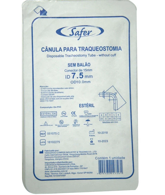 Cânula de Traqueostomia Sem Balão 7,5mm Safer