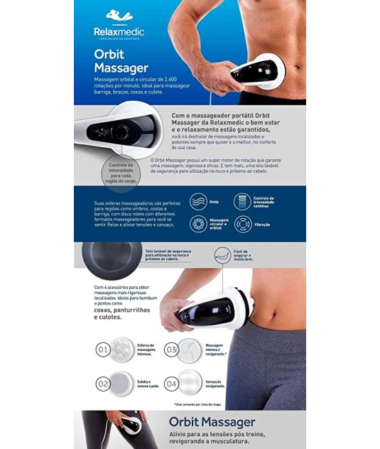 Massageador Corporal  Elétrico Muscular Relaxmedic Orbit Massage 4 Acessórios 110v