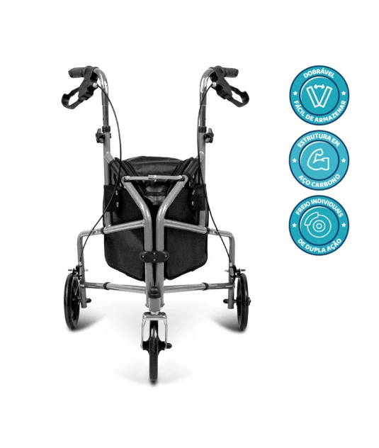 Andador Dobrável 3 Rodas D11 até 100 kg - Dellamed