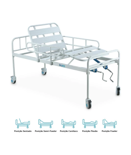 Cama Fawler Simples 2 Manivelas com Grade DX Dellamed