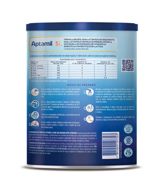 Aptamil SL Fórmula Infantil Sem Lactose 800g Danone - Para APLV e Intolerância à Lactose
