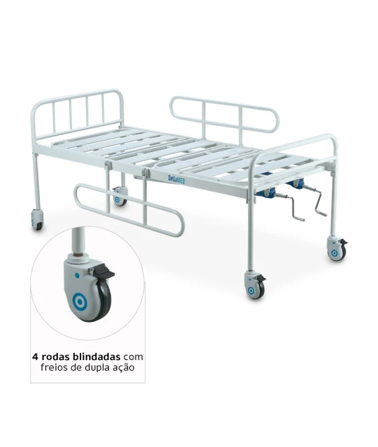 Cama Fawler Simples 2 Manivelas com Grade DX Dellamed