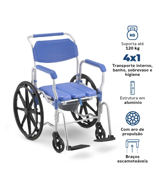 Cadeira de Banho D65 Desmontável em Alumínio até 150kg Assento 44 cm - Dellamed