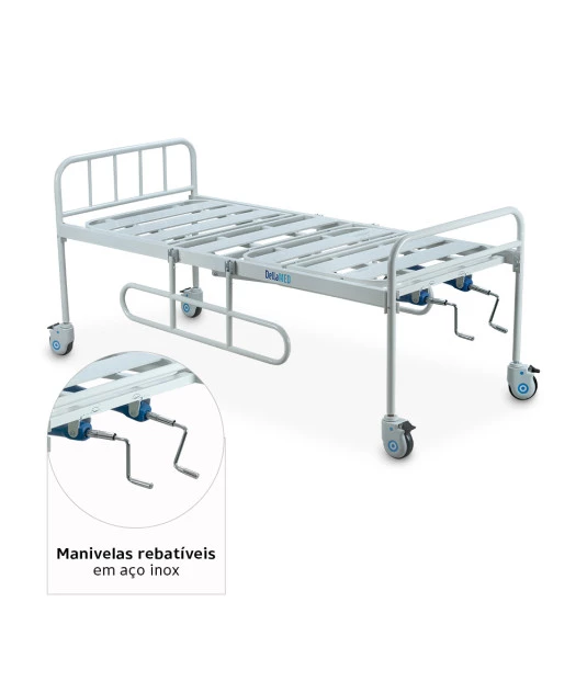 Cama Fawler Simples 2 Manivelas com Grade DX Dellamed