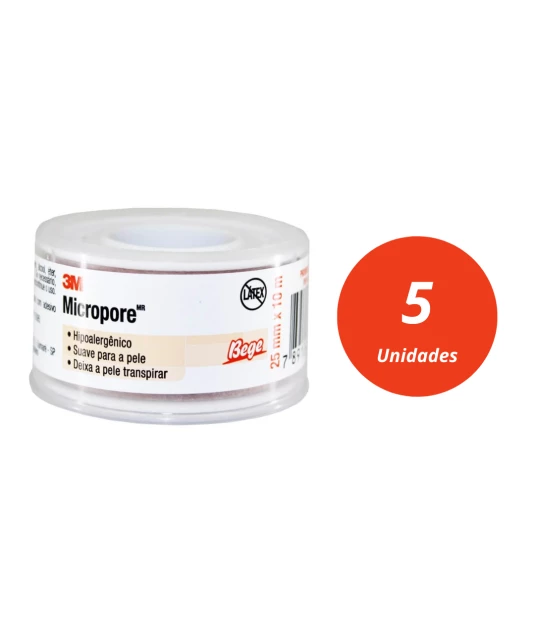 Micropore 25mm x 10m Bege 5 Unidades 3M