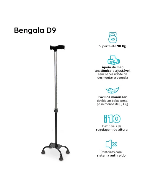 Bengala 4 Pontas com Regulagem de Altura até 90 Kg D9 - Dellamed