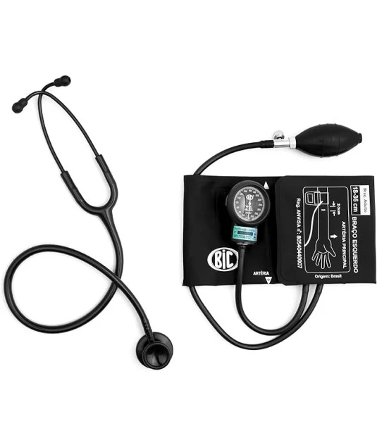 Aparelho de Pressão Bic Adulto Velcro com Estetoscópio Duo + Bolsa Preto 