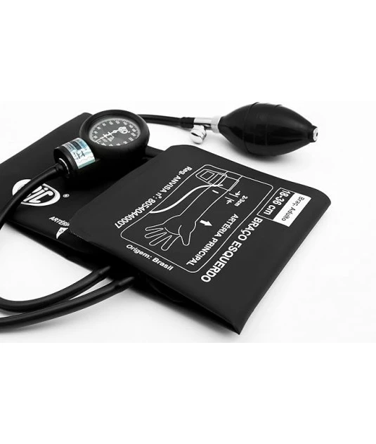 Aparelho de Pressão Bic Adulto Velcro com Estetoscópio Duo + Bolsa Preto 