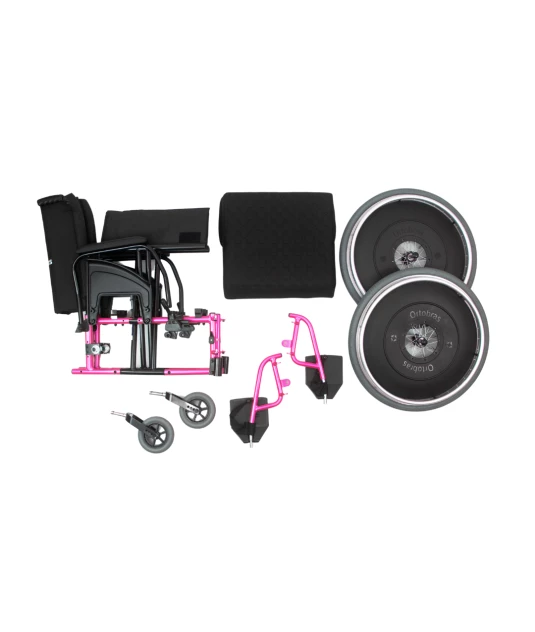 Cadeira de Rodas AVD Alumínio Pés Fixos Rosa Pink Ortobras