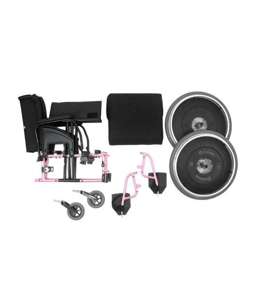 Cadeira de Rodas AVD Alumínio Pés Fixos Rosa Ortobras