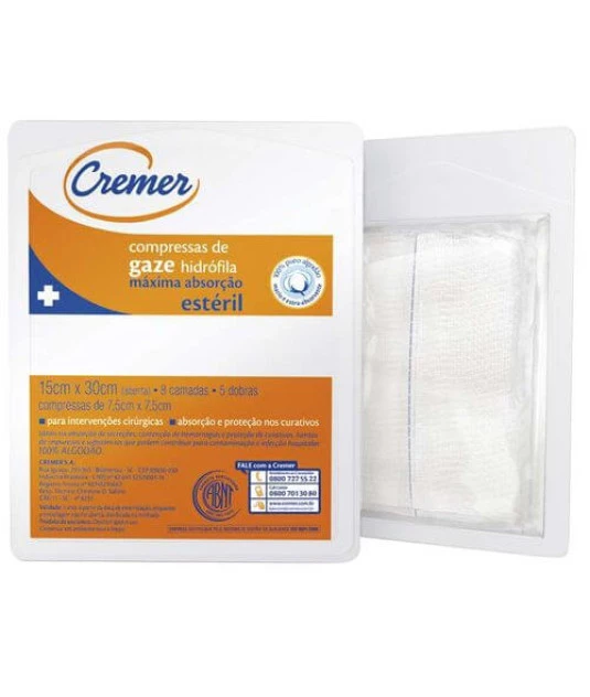 Compressa de Gaze Estéril 7,5x7,5 11 Fios com 10 Und Cremer