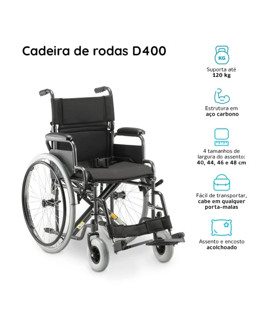 Cadeira de Rodas em Aço Carbono Dobrável D400 Dellamed