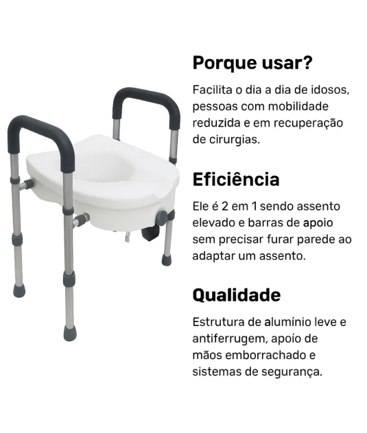 Assento Sanitario Elevado com Barra de Apoio Lateral Pro18