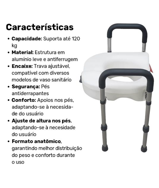 Assento Sanitario Elevado com Barra de Apoio Lateral Pro18