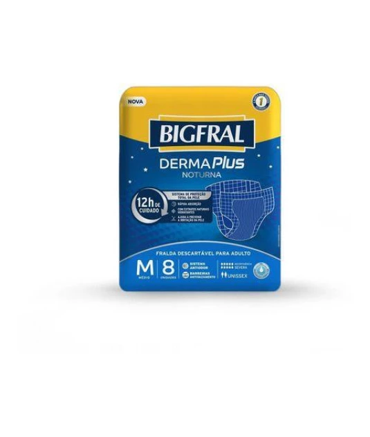 Fralda Bigfral Derma Plus Noturna Tamanho M - 8 Unidades
