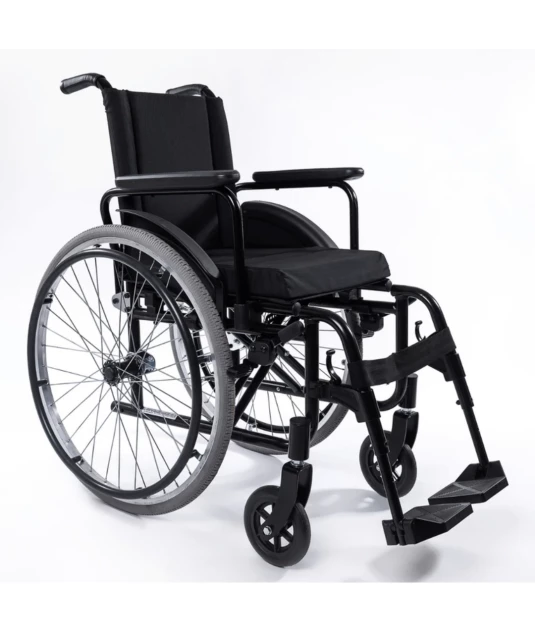 Cadeira de Rodas Dobrável OS1 Preta 48cm com Pés Fixos e Removíveis