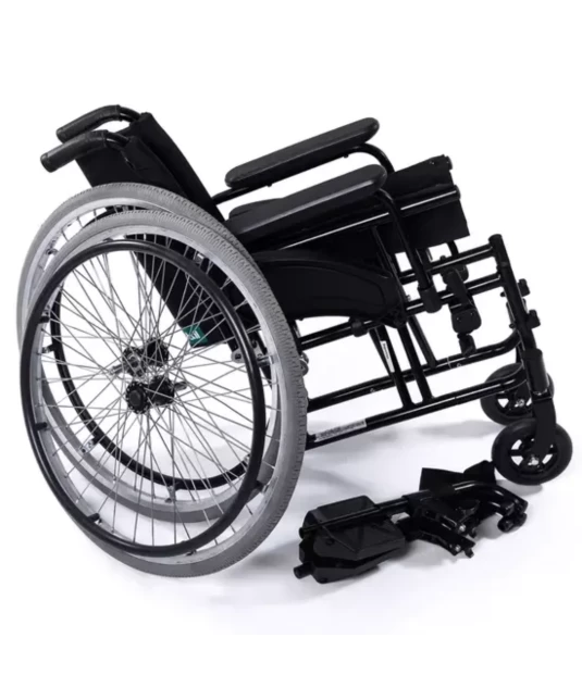 Cadeira de Rodas Dobrável OS1 Preta 48cm com Pés Fixos e Removíveis