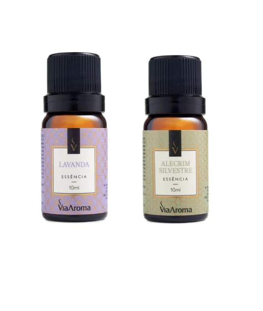 Essência 10ml Via Aroma - Lavanda + ESSENCIA 10 ML - ALECRIM SILVESTRE + Essência 10ml Via Aroma - Alecrim Silvestre