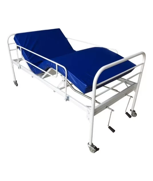 Cama Fawler Hospitalar 2 Manivelas Supermedy + Colchão Hospitalar Impermeável D28 1,88 x 0,88m p/ Cama Fawler Altura 1