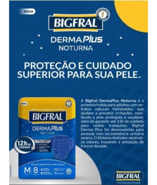 Fralda Bigfral Derma Plus Noturna Tamanho M - 8 Unidades