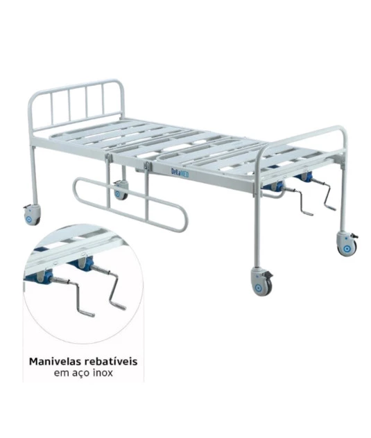 Cama Fawler Simples 2 Manivelas com Grade DX Dellamed